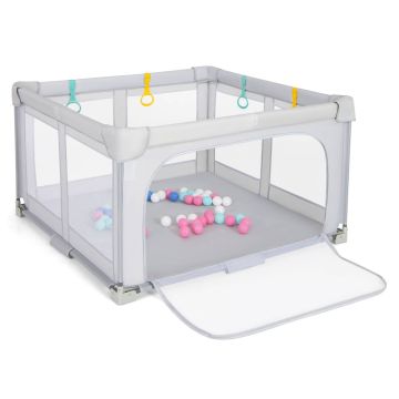 Baby Playpen, 50 Balls, 4 Pull-Up Rings, Gray, 127 × 127 × 72.5 cm