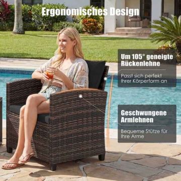 Outdoor furniture set, 3 pieces, 2 chairs and table, Brown/black