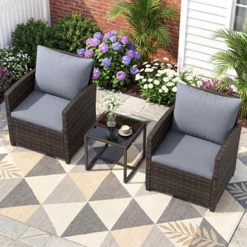 Outdoor furniture set, 3-piece, 2 chairs and table, Brown/grey