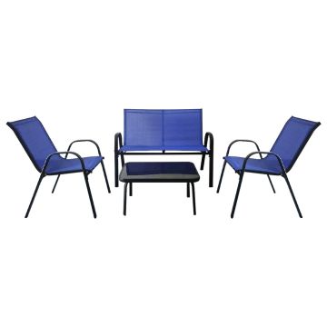 Outdoor furniture set, 4 pieces, 2 armchairs, sofa and table, Blue