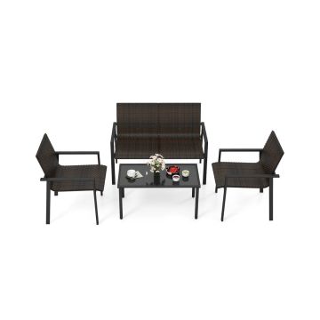 Outdoor furniture set, 4 pieces, brown/black