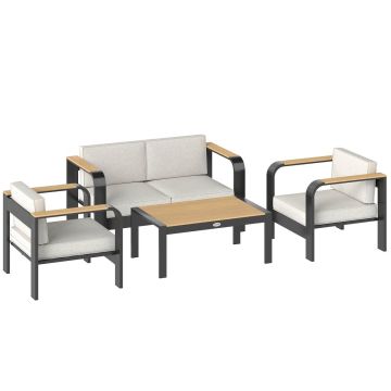 Ulkokalustesetti, 4 osaa, 4 istumapaikkaa, Beige/musta
