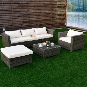 Outdoor furniture set, 6 pieces, Black/Sand