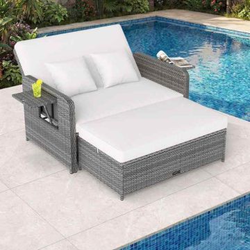 Outdoor furniture set, two-seater, 4 positions, White, 166/122 × 70–111 × 55–88 cm