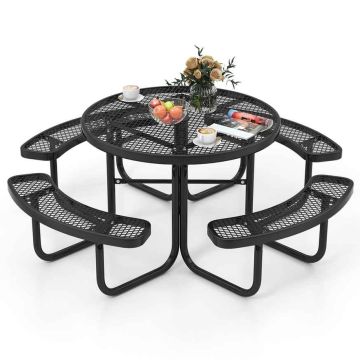 Outdoor furniture set, up to 8 people, 4 benches, Black, 202 × 202 × 75 cm