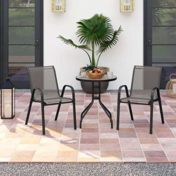 Outdoor bistro furniture set, 3 pieces, 2 armchairs and a table, Grey