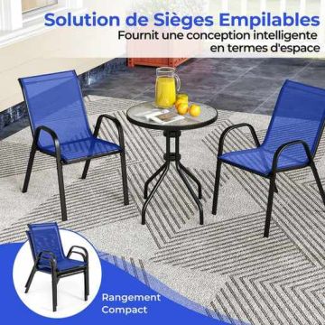Outdoor bistro furniture set, 3-piece, 2 folding chairs and table, Blue