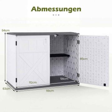 Outdoor storage box, 3-tier adjustable shelf, 118 × 63 × 94 cm