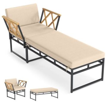 Outdoor armchair and pouf set, 2 pieces, Sand