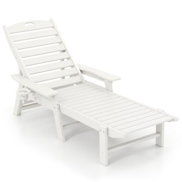 Outdoor lounger, 4 backrest positions, White, 195.6–168.9 × 74.9 × 31.8–88.9 cm