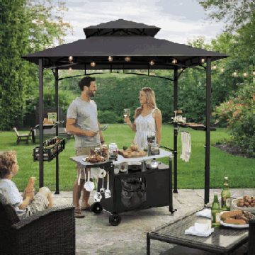 Outdoor barbecue with trolley and gazebo, 242 x 153 x 250 cm, 163 l