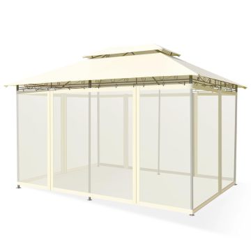 Outdoor Gazebo, With 6 Mesh Covers, Sand, 13 × 10 × 9 ft