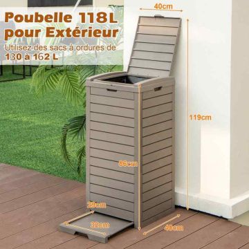 Outdoor trash can, 118 l, 40 × 40 × 86 cm