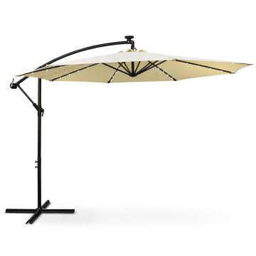 Ulkosateenvarjo MILIN, kahdeksankulmainen LED-valaistuksella, beige, 300 × 300 × 245 cm