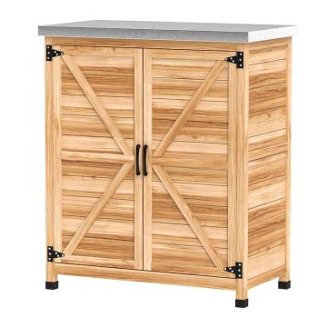 Lauko spintelė su vidine lentyna ir cinkuoto plieno stalviršiu, 79x43x92 cm, medžio spalva