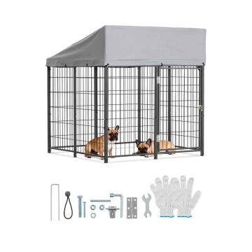 Ulkokoira-aitaus VEVOR SKU2025001, Musta/hopea, 1,12 × 1,15 × 1,25 m