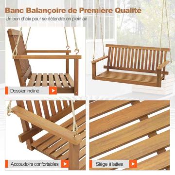 Outdoor swing, 2 hanging ropes, 129.5 × 63.5 × 57.2 cm