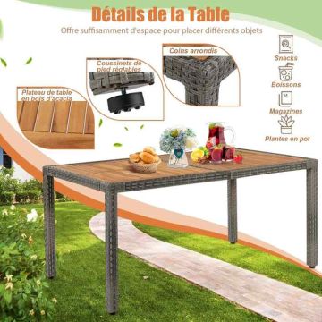 Outdoor dining set, 7-piece, 6-seater, Grey, 150.5 × 91 × 74 cm