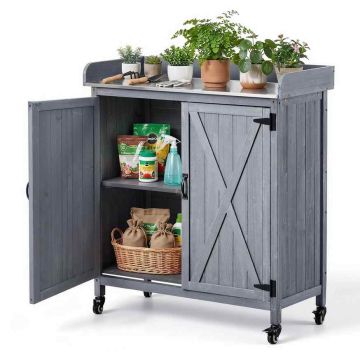 Ulkoistutuspöytä VEVOR DS-PB011, 1 kaappi, 3 tasoa, 4 pyörää, Harmaa, 91,5 × 40,5 × 101,5 cm