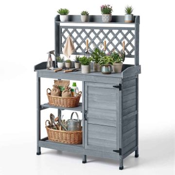 Ulkoistutuspöytä VEVOR DS-PB013, 1 kaappi, 3 hyllytasoa, Harmaa, 110 × 46 × 147 cm