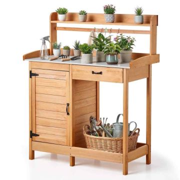 Ulkokäyttöön tarkoitettu istutuspöytä VEVOR DS-PB014, 1 laatikko, 1 kaappi, 112 × 46,5 × 125,5 cm