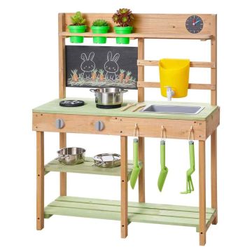 Lasten ulkoleikkikeittiö VEVOR AC8288, 2 liettä, vihreä, 76,2 × 32,4 × 91,4 cm