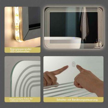 Зеркало для ванной с LED-подсветкой, 3 цветовые температуры, 70 × 50 см