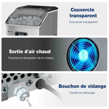 Ice maker, 2.4 l, up to 22 kg in 24 hours, Silver, 35.5 × 37.5 × 28 cm