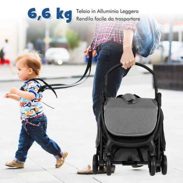 Lightweight Folding Stroller with Adjustable Backrest, 6.6 kg, Gray