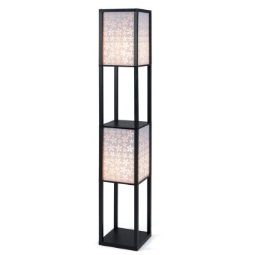 Hyllyllinen lattiavalaisin, 2 varjostinta, 2 hyllyä, 26 × 26 × 156 cm