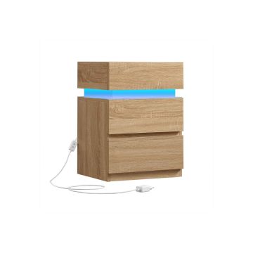 Yöpöytä LED-valaistuksella 35x40x55cm, vaaleanruskea