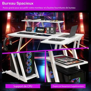 L-shaped gaming desk, L-shaped, 2 outlets and 2 USB ports, 107 × 93 × 45 cm