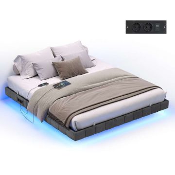 VASAGLE bed frame, LED lighting, Grey
