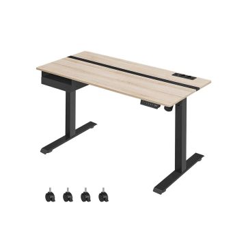 Электрический стол с регулировкой высоты 60 х 140 см с розетками и USB-портами, серо-черный
