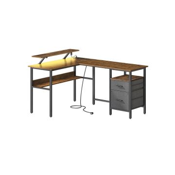 Письменный стол с ящиками и зарядной станцией 120x150x90 см., черный/коричневый