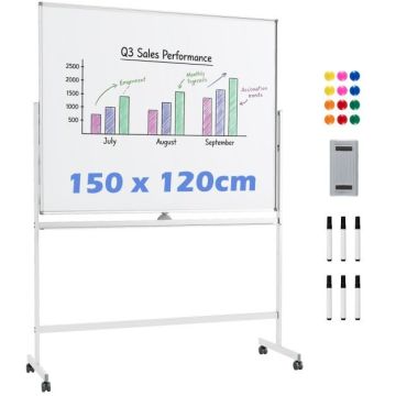 Magnetic board, Double-sided, mobile, White/black, 156 × 54 × 195/215 cm