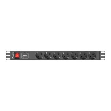 Virranjakeluyksikkö „Lanberg“ PDU-07F-0200-BK, 7 „Schuko“-pistorasiaa, 19 tuuman 1U, 16 A, 2 m
