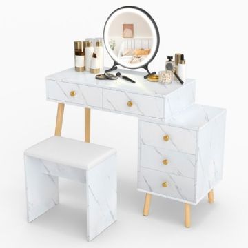 Makeup table, With removable LED mirror, 5 drawers and stool, 100 × 45 × 116.5 cm