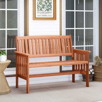 Wooden outdoor bench, 2-seater, with backrest and armrests, 59.69 × 119.38 × 88.9 cm