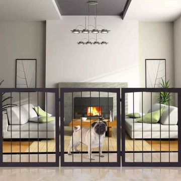 Wooden folding gate for children and dogs, natural wood, 76 cm high