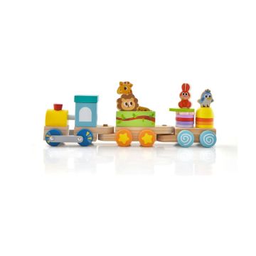 Wooden train set, 11 pieces, 35.56 × 10.16 × 13.97 cm