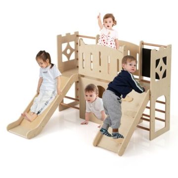 Wooden children's play complex, 8 in 1, 56 × 49 × 39.5 inches