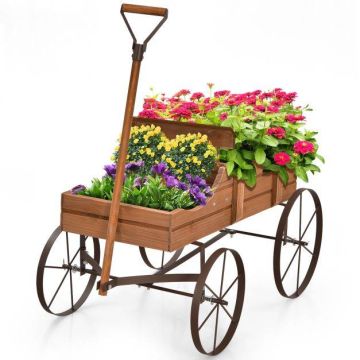 Wooden planter-trolley, 2 planting zones, 62 × 34 × 60 cm