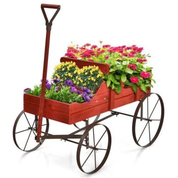 Wooden planter-trolley, 2 planting zones, 62 × 34 × 60 cm