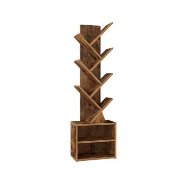 Medžio formos knygų lentyna VASAGLE Custos, 2 atviros lentynos, Ruda, 20,3 × 123,2 × 38 cm
