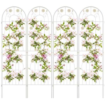 Metal plant support, 4 pcs, White/Green, 71 × 20 inches