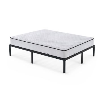 Kokoontaitettava metallisänky, patjalla, musta, 140 × 190 × 35 cm