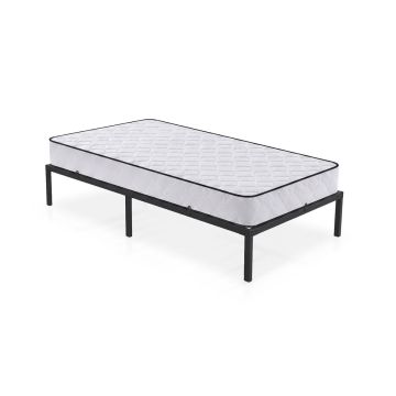 Metallinen yhden hengen sänky, 7-alueisella joustinpatjalla, musta, 100 × 200 × 35 cm
