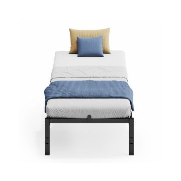 Metal bed frame 90×200 cm with storage box, ink black