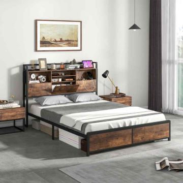 Metal bed frame with headboard, 160x200 cm, with storage and charging station